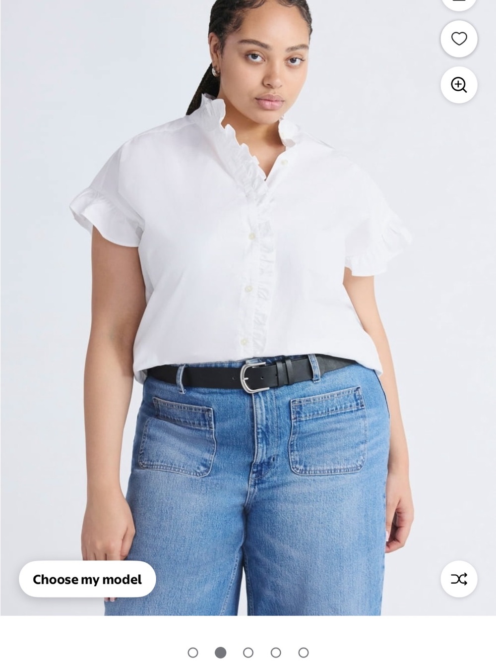 Women’s White Ruffle-Trim Button Down Shirt